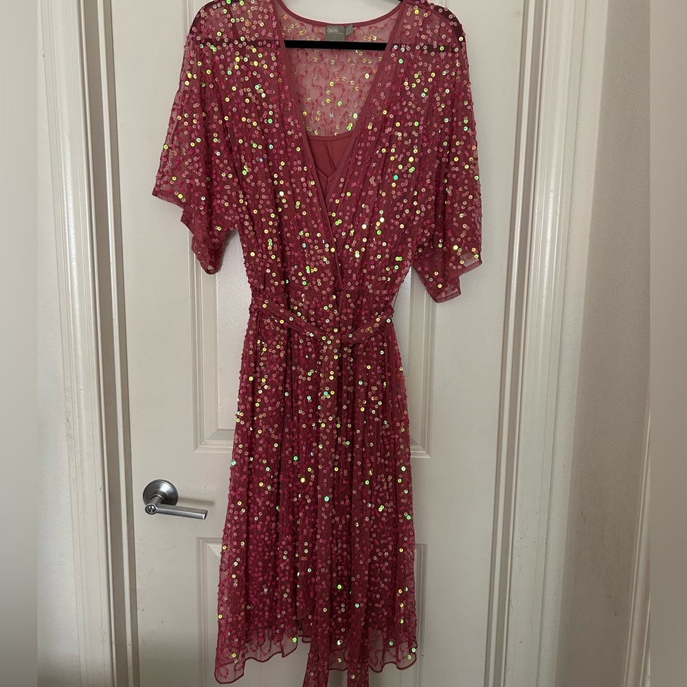 ASOS Pink Sequin Midi Dress